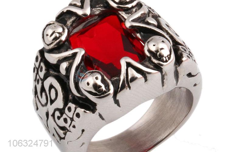 Fashion Men'S Titanium Steel Crystal Gem Ring