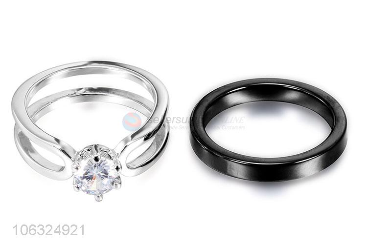 Contracted Design Ceramic Crystal Wedding Rings Jewelry