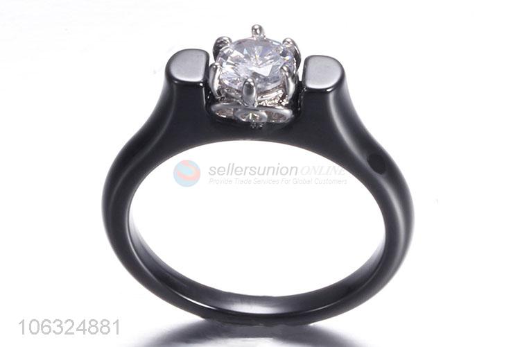 Most Popular Titanium Steel Inlay Zircon Ring Nano Ceramic Ring