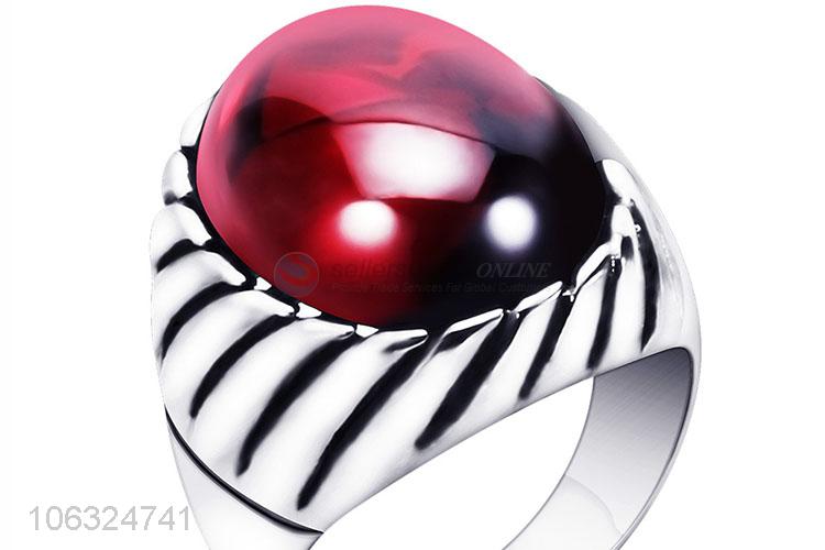 Fashion Vintage Titanium Steel With Big Stone Power Ring Jewelry For Men