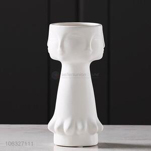 Hot Style Milk White Surface Porcelain Human Face Pot Ceramic Vase