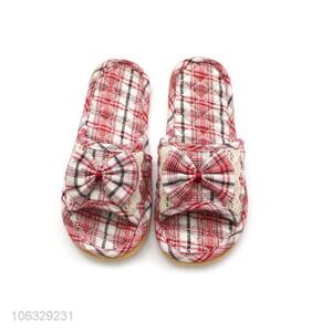 Comfortable Home Softness And Non-Slip Indoor Bowknot Flax Slippers Female