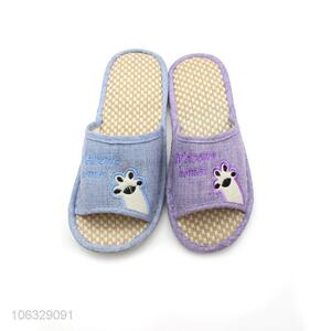 Quality Accurance Linen Fabric Open Toe Indoor Slippers