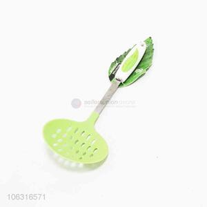 Hot selling food grade slotted ladle with green leaf printed handle