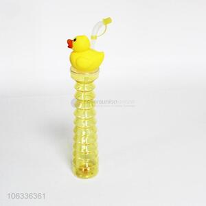 Popular yellow duck shaped non-slip plastic water bottle with straw