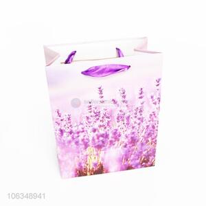 Beautiful lavender pattern printed paper gift bag with handle