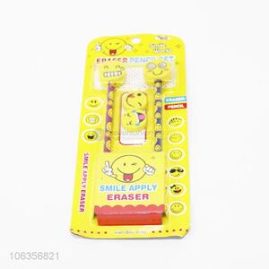 Hot selling stationery smiling face printed pencils and erasers