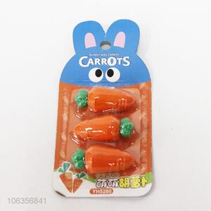 Wholesale price 3pcs carrot shaped rubber erasers