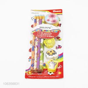 Promotional price 12pcs/set pencil and eraser for kids