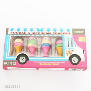 New arrival 4pcs ice cream shaped rubber erasers