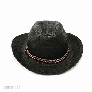 New arrival black women straw sun hat with contrast band