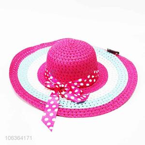 Wholesale elegant women summer straw sunhat with bowknot