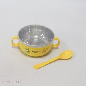 Wholesale round stainless steel rice bowl and spoon for kids