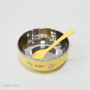 Top grade children round stainless steel rice bowl and spoon set