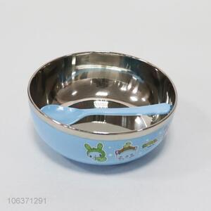 Wholesale Stainless Steel Heat Insulation Bowl Feeding Bowl with Plastic Spoon