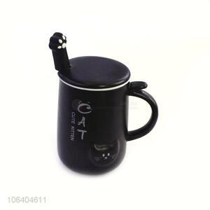 Creative Cat Design Ceramic Cup With Lid And Spoon