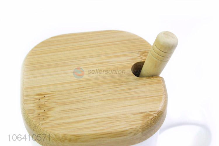 Contracted Design Ceramic Cup With Bamboo Lid And Spoon