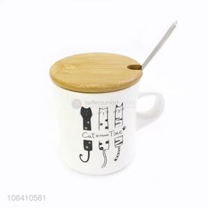Personalized Ceramic Cups With Bamboo Lid And Stainless Steel Spoon