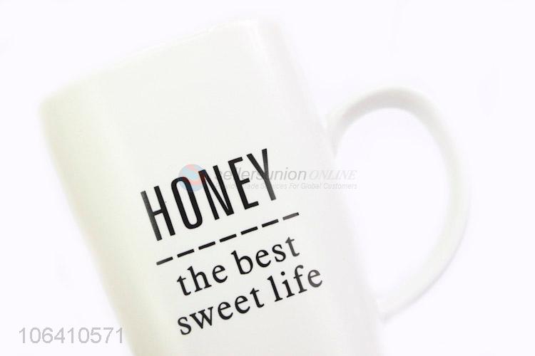 Contracted Design Ceramic Cup With Bamboo Lid And Spoon