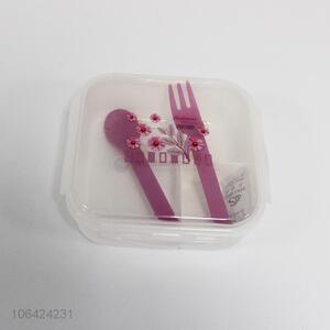 Promotional premium transparent plastic lunch box and <em>cutlery</em> set