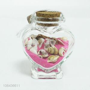 Wholesale heart shaped drift bottle natural shell crafts wishing bottle with cork cap