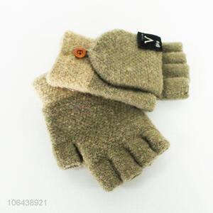 Wholesale adults outdoor half-finger knitting gloves with flap cover