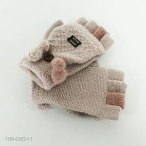 High quality young girls half finger knitted gloves with flip cover