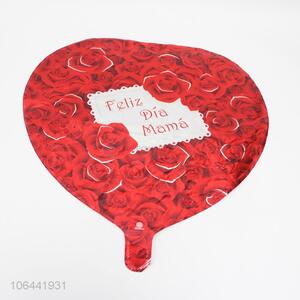 Hot selling valentine party decoration 18'' heart shaped rose printed aluminum foil balloon