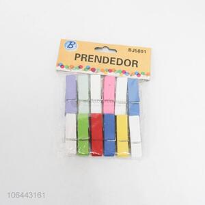 Hot selling 12pcs colorful wooden craft clips with metal spring