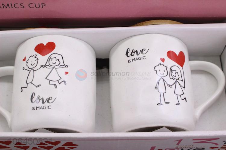 Best Sale Heart Cover Creative Ceramic Couple Mug For Valentine'S Day