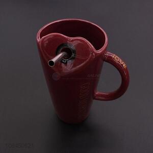 New Design Milk Cup Porcelain Coffee Cup Ceramic Mug With Straw