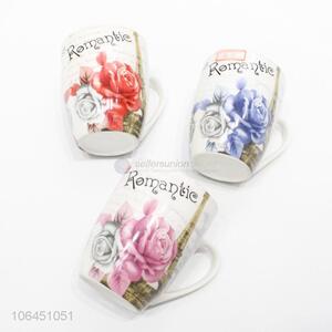 Great sales rose&tower pattern ceramic cup with handle