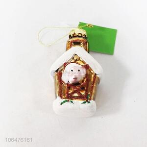 New arrival Christmas decoration hanging painted glass house figurine