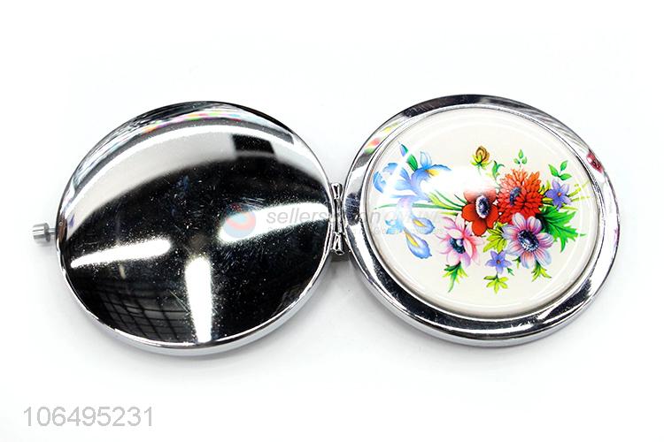 Custom Flowers Pattern Foldable Round Makeup Mirror Pocket Mirror