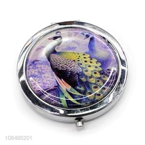 Factory Sell Peacock Pattern Cosmetic Mirror Round Makeup Mirror