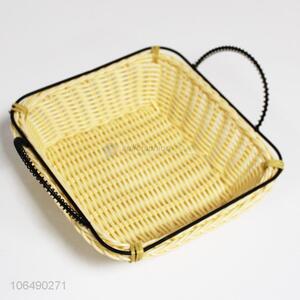 High sales plastic rattan storage basket fruit basket with handles