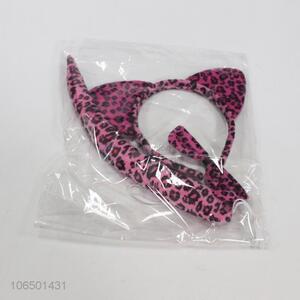 Factory Price Sexy Leopard Cat Ear Party Headband Tail Bow 3PCS Set