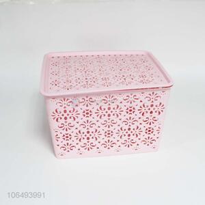 Wholesale fashion delicate hollowed-out plastic storage basket with lid
