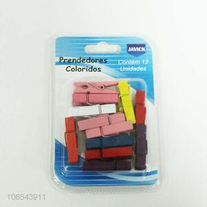 Wholesale custom 12pcs decorative clothespin colored wooden clip