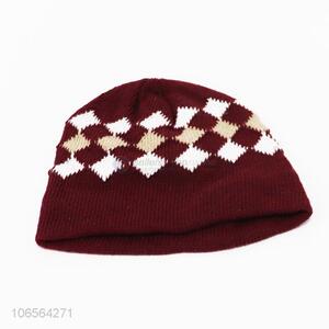 Promotional popular women rhombus knitting beanie for winter