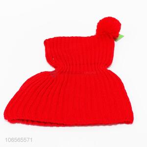 Bulk price premium ladies red acrylic knitting hat with pompom