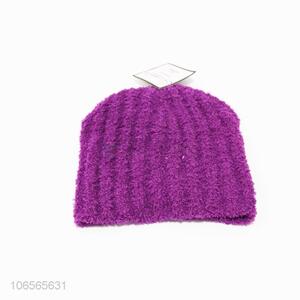 Cuustomized women winter fluffy acrylic knitted beanie hat