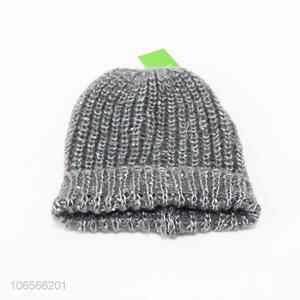 Low price ladies winter warm grey acrylic knitted beanie