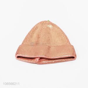 Fashion women metallic acrylic knitted beanie hat for winter