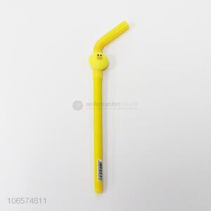 High sales cartoon yellow duck design straw shaped gel ink pen