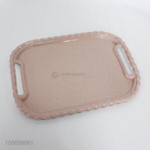 Suitable price rectangle wheat straw plastic food tray food plate with handles