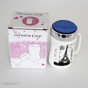 OEM&ODM Eiffel Tower printed ceramic mug with lid