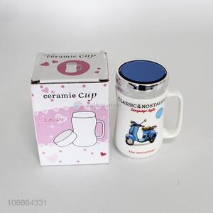 New arrival electromobile printed ceramic cup with lid