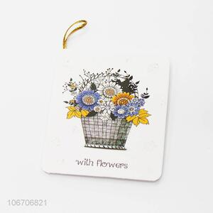 Top grade rectangle flower printed paper greeting card