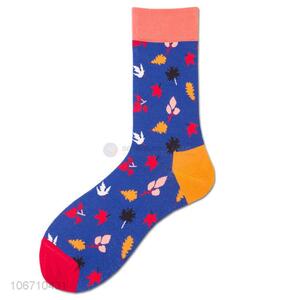 New Fashion Leaf Design Men Cotton Socks Comfortable Mid-Calf Length Sock